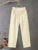 Women'S Plus Size Lightweight Straight-Leg Pants - Casual White Harem Style, Elastic Waistband, Polyester, Machine Washable For Spring/Summer/Fall - Image 5
