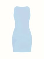 Women'S Slim-Fit Sleeveless Tank Dress - Solid Color Green, Ruched Detail, Knee-Length, Casual & Elegant For Beach, Vacation, Or Summer Outings, Beach Dresses, Vacation Attire, Ruched Texture, Nonpadding Design - Image 7
