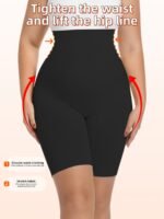 1Pc Plus Size Women'S High-Waisted Shaper Shorts, Tummy Control And Butt Lifter, Thigh Slimmer, Knit Polyamide Fabric, Solid Color, High Support Body Shaper - Image 3