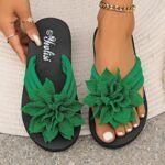 1Pc Women'S Floral Flip-Flops Women'S Floral Embellished Flip-Flops, Solid Color, All-Season, Slip-On, Vacation Style, Fabric Upper, Eva Sole & Insole, Mid Heel, With Taizhou-Origin For North America & European Special - Image 3