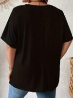 2024 New Women'S Comfortable & Stylish Pocket T-Shirt - Middle Eastern-Inspired Round Neck Short Sleeve Top, Solid Black, Machine Washable For Spring/Summer Casual Wear, Everyday Comfort Tee, Modern Casual Tee, Durable Everyday Shirt - Image 5