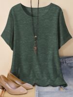 Plus Size Basic Solid Crew Neck T-Shirt, Casual Short Sleeve T-Shirt For Spring & Summer, Women'S Plus Size Clothing - Image 4