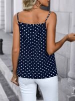 Women'S Elegant Polka Dot Sleeveless Tank Top - Backless, Stretchy & Comfortable Summer Casual Wear With Stylish White Straps And Round Neckline, Summer Tank Tops - Image 4