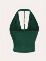 Elegant Mint Green Halter Neck Backless Top For Women - Textured Satin, Adjustable Strap, Knot-Front Detail, Perfect For Spring/Summer/Fall - Image 10