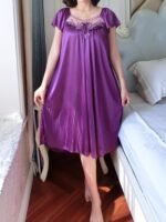 Cross-Border Sexy Women'S Nightgown Made Of Lace, Plus Size, Solid Color Floral Sleepwear, Thin Short-Sleeve Lace Dress. - Image 3