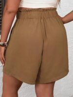 Plus Size Button Front Wide Leg Shorts, Casual Slant Pocket Elastic Waist Shorts, Women'S Plus Size Clothing - Image 5