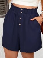 Plus Size Button Front Wide Leg Shorts, Casual Slant Pocket Elastic Waist Shorts, Women'S Plus Size Clothing - Image 6