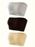 3-Pack Elegant Black Bandeau Bra Tops, Anti-Slip Gathered Chest Wrap, Seamless Strapless Breathable Lingerie Set - Image 3