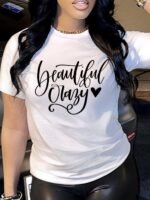 Letter Print T-Shirt, Short Sleeve Crew Neck Casual Top For Summer & Spring, Women'S Clothing - Image 2
