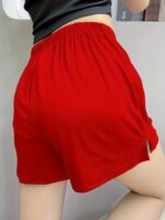 Women'S Casual Sleep Shorts, Plus Size Solid Elastic Waist Side Split Lounge Shorts