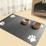1Pc Quick Dry Diatomaceous Earth Pet Feeding Mat - Splash-Proof, Absorbent, Easy To Clean, For Dogs And Cats, Herring Bone Pattern With Paw Print Design, Black, Washable Pet Feeding Mat - Image 8