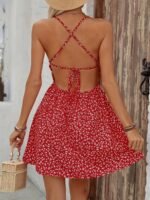 Women'S Elegant Backless A-Line Dress - Sexy Red Floral Print Short Skirt, Backless Design, Perfect For Spring/Summer Vacations, Casual Summer Dress | Floral Print Dress | Aline Silhouette, Cute Summer Dresses - Image 5