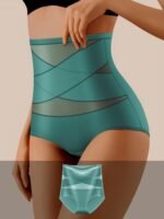 1Pc Quasti Women'S High-Waisted Underwear - Non-Padded Belly Control Panties, Soft Breathable Everyday & Formal Wear In Elegant Teal - Posture Support & Waist Definition, Comfortable Lingerie, Crossband Design, Skinsafe Material - Image 3