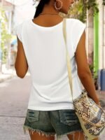 Lip Print V Neck T-Shirt, Casual Cap Sleeve T-Shirt For Spring & Summer, Women'S Clothing - Image 2