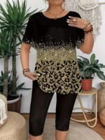 Elegant Plus Size Crew Neck T-Shirt With Floral Print - Soft Medium Stretch Fabric, Short Sleeve Top For Women, Casual Wear, All Season Tee|Floral Print Top|Comfortable Fit, Plus Size Clothing - Image 2