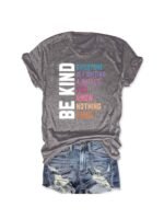 Women'S Casual Crew Neck Short Sleeve T-Shirt - "Be Kind" Inspirational Quote, Loose Fit, Geometric Pattern, Summer Essential, Summer Casual Wear | Casual Loose Fit Tee | Graphic Print Shir - Image 9
