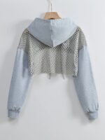 Solid Color Basic American-Style Mesh Hooded Sweatshirt For Women, Trendy And Stylish Top For Sweet And Spicy, New For Spring, Summer, And Autumn 2024, Casual Streetwear Jacket. - Image 4