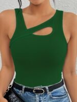 Women'S Sexy Slim Fit Sleeveless Boat Neck Tank Top - Stretchy Knit Fabric With Keyhole Cutouts, All-Season Versatile Wear, Machine Washable Solid Color, Ladies Tank Tops - Image 7
