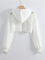 Solid Color Basic American-Style Mesh Hooded Sweatshirt For Women, Trendy And Stylish Top For Sweet And Spicy, New For Spring, Summer, And Autumn 2024, Casual Streetwear Jacket. - Image 6