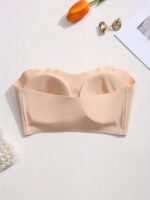 Elegant Solid Color Seamless Strapless Bralette - Removable Pads, Wireless, No Underwire, Adult Size, Stylish Beige With Crystal Detail, Perfect For Everyday Comfort, Comfort Bra|Seamless Bralette|Wireless Bra - Image 4