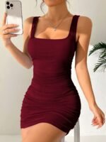 European And American Sexy Square Neck Dress Suitable For Bar Party Vacation Home High-End Pleated Flared Skirt - Image 4