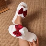 Women'S Autumn And Winter Warm Slippers With A Bow Design, Stylish Indoor Slippers For The Living Room. - Image 9