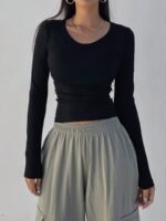 Solid Color Crew Neck T-Shirt, Casual Long Sleeve T-Shirt For Spring & Fall, Women'S Clothing - Image 7