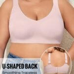 Plus Size Seamless V-Neck Bralettes - Wireless, Removable Padding, Knit Polyamide Blend (75% Polyamide, 25% Elastane), Medium Stretch, Solid Sexy Style, Comfortable & Breathable, U-Shaped Back Design, S-4Xl