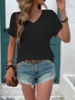 Women'S Chic V-Neck Short Sleeve T-Shirt - Solid Color, Casual Summer Top In White, Perfect For Spring & Summer Outfits, Ladies T Shirts - Image 5
