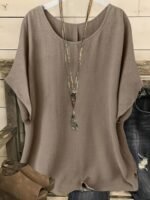 New Plus-Size Women'S Casual Vacation Solid Color Batwing Sleeve Shirt Top - Image 4
