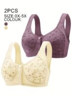 2Pcs Women'S Plus Size Soft Bra Set - Elegant Front Closure Bra & Camisole With Random Floral Print, No Padding, Wireless Support For Spring/Summer, Comfortable Undergarment, Casual Attire, Elegant Undergarment, No Padding Bra - Image 5