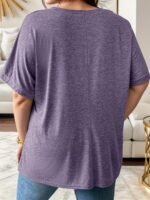 Plus Size Women'S Elegant Round Neck Short Sleeve T-Shirt - Solid Color With Chest Pocket, Machine Washable, Spring Summer Fall Casual Top, Ladies T Shirts, Seasonal Versatility, Sophisticated Casual, Comfortable Texture - Image 5