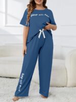 Plus Size Women'S Cute Pajama Set, Plus Size Letter Print Short Sleeve Top And Pants Casual 2Pcs, Plus Size Pajama Sets - Image 9