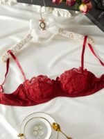 Contrast Lace Push Up Bra, Elegant Scallop Trim Bow Tie Bra, Women'S Lingerie & Underwear