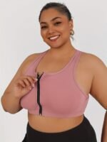 Women'S High-Impact Sports Bra With Zipper Front Closure, Removable Pads & High-Elasticity Fabric - White Yoga Running Gym Bra For Workouts, Machine Washable, Strapless Push Up Bra, Workout Support, Backless Design, Durable Sports Wear - Image 2