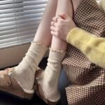 1/2/3 Pairs Of Socks For Women, Japanese And Korean Style, Spring And Summer Solid Color Retro Hollow Breathable Mesh Socks For Women, Autumn Mid-Tube Pile Socks For Women, Lace Japanese Loose Socks Ins