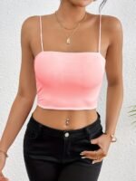 Solid Color Crop Cami Top, Versatile Spaghetti Strap Top For Summer, Women'S Clothing - Image 4