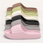 Women'S Eva Slides - Thick Cushioned Non-Slip Flat Sandals With Ribbed Texture, Soft Rebound Comfort For Indoor/Outdoor Use, Beach & Home Relaxation, Beige, Ladies Slippers - Image 2