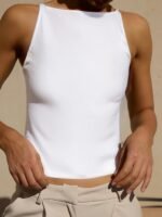 Women'S White Off-Shoulder Knit Tank Top - Casual, Short Sleeve, Strapless, Spring/Summer/Fall Fashion, Sleeveless Top|Casual Style|Knit Construction - Image 9