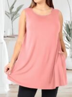 Women'S Plus Size Sleeveless Tank Top With Pockets - Casual, Comfortable, And Stylish Red Blend Vest For Casual Attire, Plus Size - Image 7