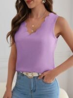 Scallop Trim Solid Tank Top, Elegant Sleeveless Tank Top For Summer, Women'S Clothing - Image 8
