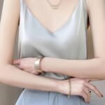 1Pc Elegant Off-Shoulder Sleeveless Blouse For Women - Chic White Satin Summer Top With Deep V-Neck, Perfect For Layering Or Standalone Outfits, Versatile Fashion | Elegant Offshoulder | Satin Finish