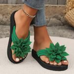 1Pc Women'S Floral Flip-Flops Women'S Floral Embellished Flip-Flops, Solid Color, All-Season, Slip-On, Vacation Style, Fabric Upper, Eva Sole & Insole, Mid Heel, With Taizhou-Origin For North America & European Special - Image 8