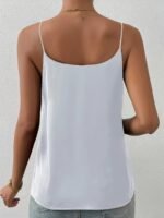 1Pc Elegant Off-Shoulder Sleeveless Blouse For Women - Chic White Satin Summer Top With Deep V-Neck, Perfect For Layering Or Standalone Outfits, Versatile Fashion | Elegant Offshoulder | Satin Finish - Image 10