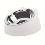 1Pc Elevated Stainless Steel Cat Bowl, 2-In-1 Inclined Food & Water Dish With Cute Ear Stand, Neck Protection Design For Cats - Available In White, Black, And Gray - Image 3