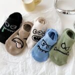 5 Pairs Women'S Funny Face Ankle Socks - Playful Cartoon Expressions, Assorted Colors, Breathable & Machine Washable For Casual Wear, Novelty Socks, Fun Fashion Accessory, Comfortable Fit