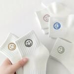 5 Pairs Of Women'S Cute Cartoon White Joyful Face Ankle Socks - Image 5