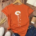 Flower Print T-Shirt, Short Sleeve Crew Neck Casual Top For Summer & Spring, Women'S Clothing
