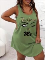 Plus Size Women'S Casual Tank Nightgown - "The Queen" Graphic Print With Leopard Accents, Front Short Back Long Hem, Soft Breathable Fabric, All-Season Machine Washable Lounge Sleepwear, Comfortable Tanktop For Home, Relaxed Fit Sleepwear, Playful Print Design, Long Hem Design - Image 2
