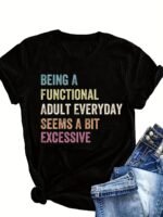 Plus Size Functional Letterprint T-Shirt, Casual Crew Neck Short Sleeve T-Shirt For Spring & Summer, Women'S Plus Size Clothing - Image 2